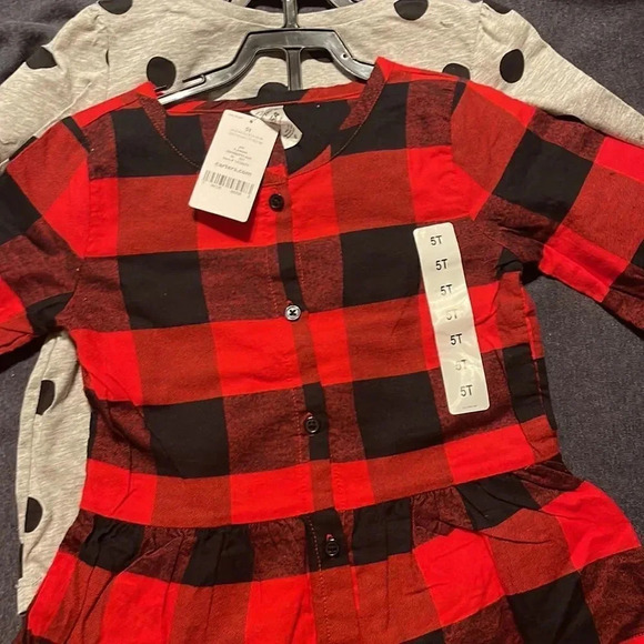 #19 Carters Girls Red Black Checkered Gray and Black Polka Dots Set W/ Leggings - Picture 5 of 12